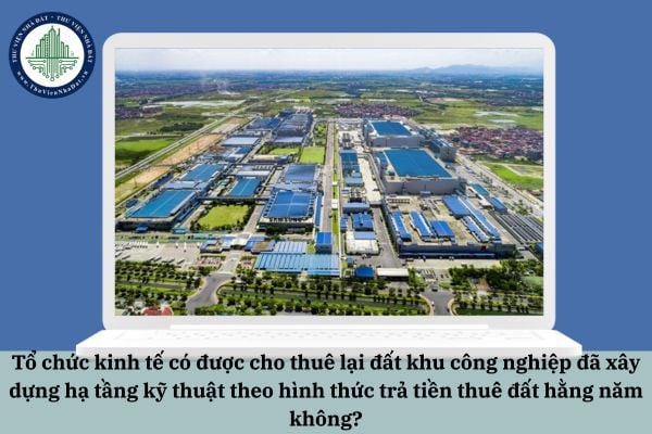 Tổ chức kinh tế có được cho thuê lại đất khu công nghiệp đã xây dựng hạ tầng kỹ thuật theo hình thức trả tiền thuê đất hằng năm không?