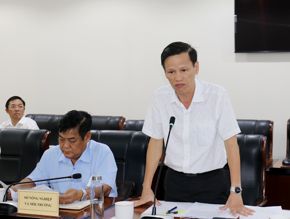 Đại diện Trung tâm Phát triển quỹ đất tỉnh báo cáo tại hội nghị