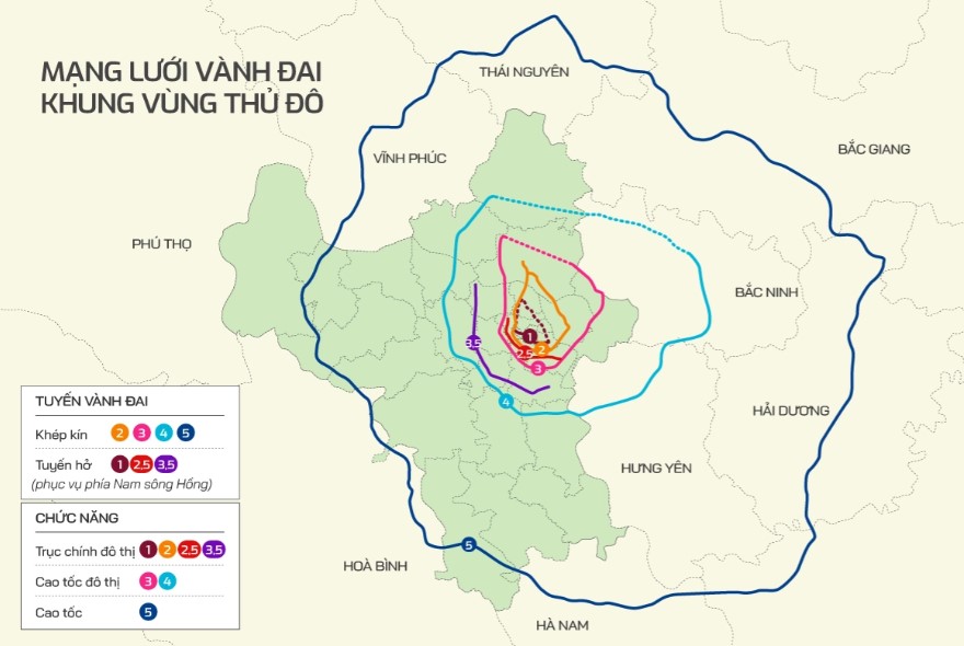 Bản đồ 7 tuyến đường vành đai tại Hà Nội