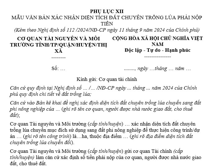 Tải mẫu văn bản xác nhận diện tích đất chuyên trồng lúa phải nộp tiền sử dụng đất ở đâu?