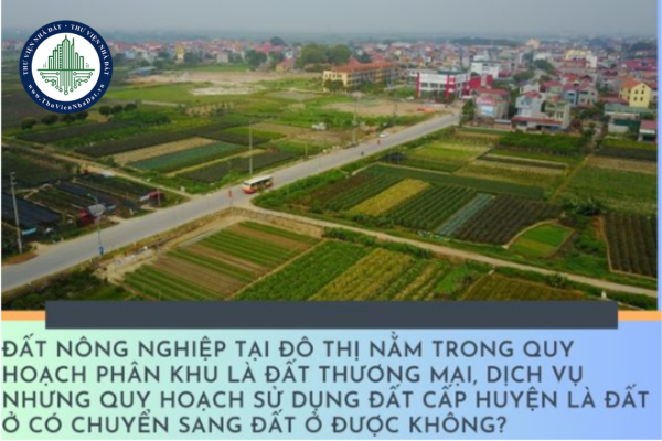 Đất nông nghiệp tại đô thị nằm trong quy hoạch phân khu là đất thương mại, dịch vụ nhưng quy hoạch sử dụng đất cấp huyện là đất ở có chuyển sang đất ở được không?