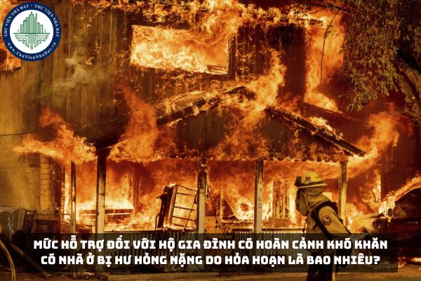 Mức hỗ trợ đối với hộ gia đình có hoàn cảnh khó khăn có nhà ở bị hư hỏng nặng do hỏa hoạn là bao nhiêu?