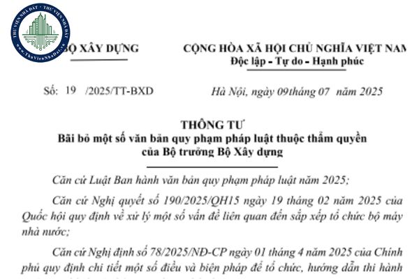 Tải file Thông tư 19/2025/TT-BXD bãi bỏ 13 Thông tư của Bộ trưởng Bộ Xây dựng