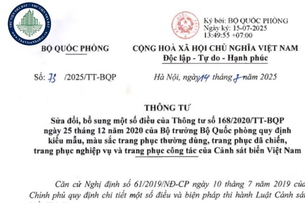 Tải file Thông tư 73/2025/TT-BQP sửa đổi Thông tư 168/2020 về kiểu mẫu và màu sắc trang phục của Cảnh sát biển Việt Nam