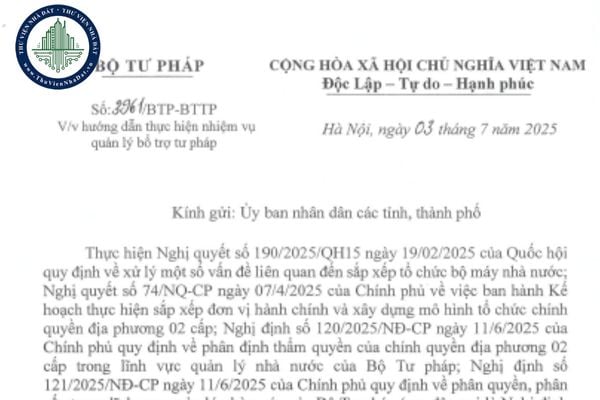 Công văn 3961/BTP-BTTP 2025 Hướng dẫn đặt lại tên gọi của Phòng công chứng khi bỏ cấp huyện