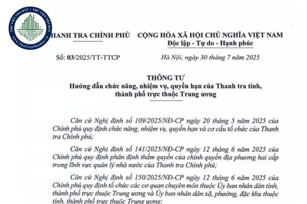 Tải file Thông tư 03/2025/TT-TTCP chức năng nhiệm vụ quyền hạn của Thanh tra tỉnh thành phố trực thuộc Trung ương