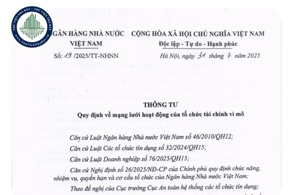 Tải file Thông tư 19/2025/TT-NHNN quy định mạng lưới hoạt động của tổ chức tài chính vi mô