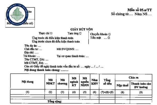 Tải file word mẫu giấy rút vốn theo Nghị định 254/2025 (Mẫu số 05.a/TT) 
