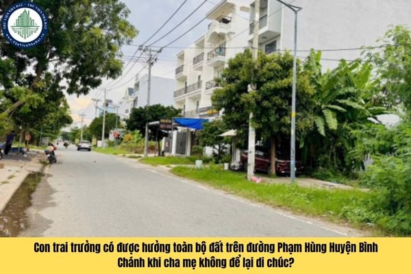 Con trai trưởng có được hưởng toàn bộ đất trên đường Phạm Hùng Huyện Bình Chánh khi cha mẹ mất không để lại di chúc hay không?