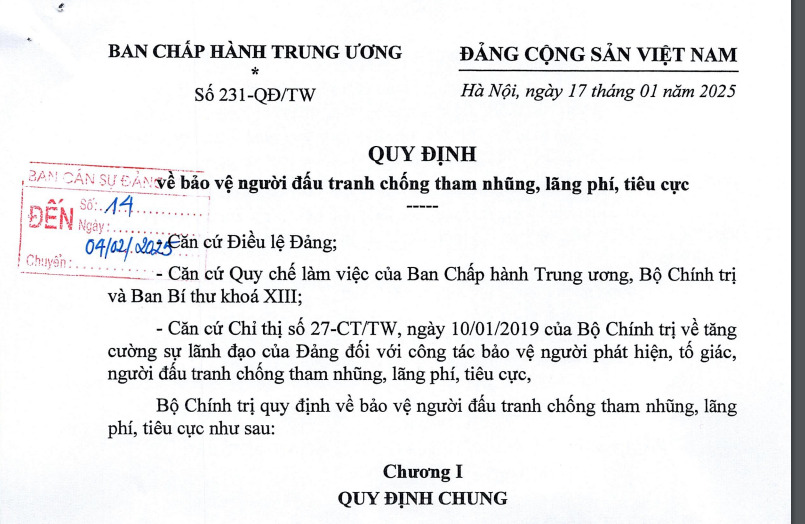 Tải file Quy định 231 bảo vệ người đấu tranh chống tham nhũng, tiêu cực