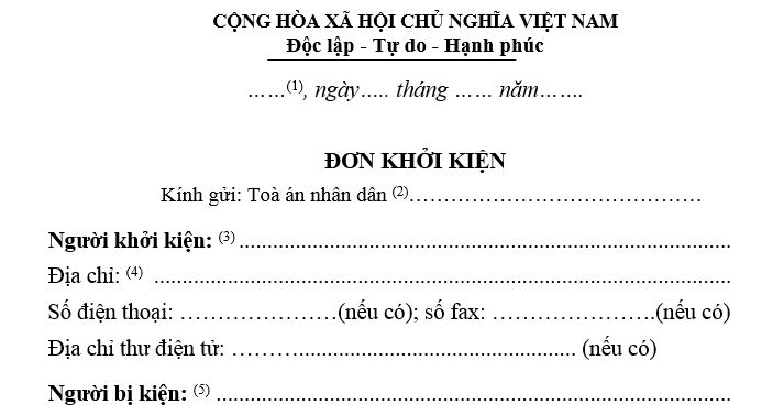 Mẫu đơn khởi kiện đòi lại nhà ở cập nhật mới nhất năm 2025 là mẫu nào?