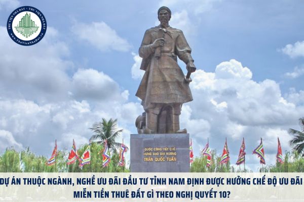 Dự án thuộc ngành, nghề ưu đãi đầu tư tỉnh Nam Định được hưởng chế độ ưu đãi miễn tiền thuê đất gì theo Nghị quyết 10?