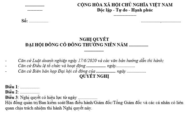 nghị quyết đại hội đồng cổ đông