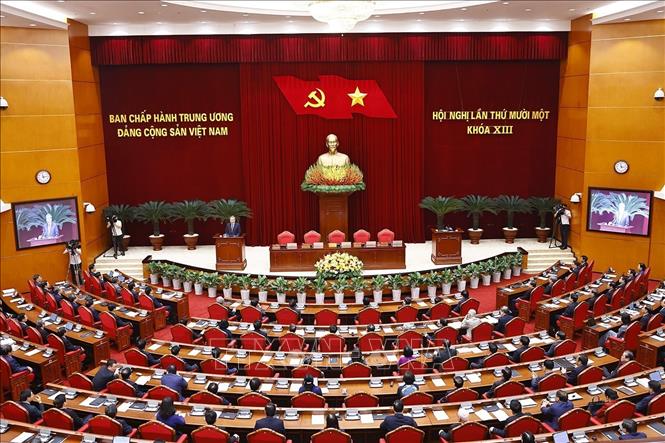 Tổng Bí thư Tô Lâm phát biểu bế mạc Hội nghị lần thứ 11 Ban Chấp hành Trung ương Đảng khóa XIII. Ảnh: Thống Nhất/TTXVN