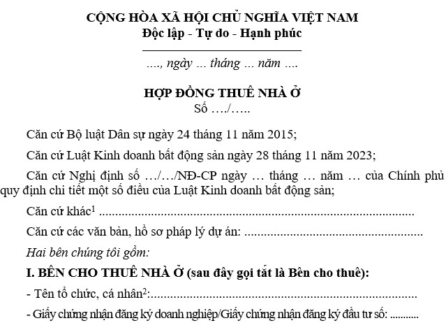 Hợp đồng thuê nhà ở mới nhất 2025