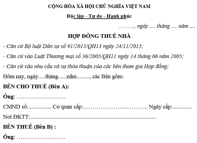 Mẫu hợp đồng thuê nhà 2025? Mẫu hợp đồng thuê nhà ở cá nhân? Mẫu hợp đồng thuê nhà ngắn gọn nhất