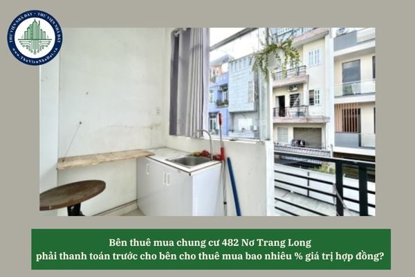 Bên thuê mua chung cư 482 Nơ Trang Long phải thanh toán trước cho bên cho thuê mua bao nhiêu % giá trị hợp đồng? 