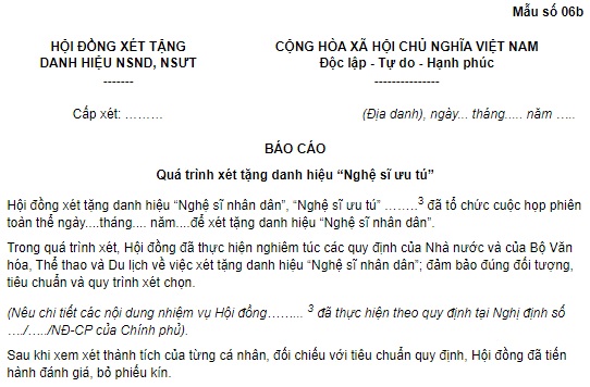 Báo cáo quá trình xét tặng danh hiệu 