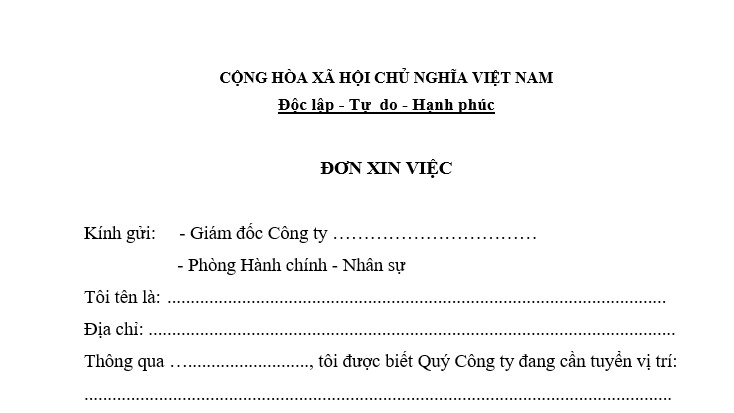 Mẫu đơn xin việc mới nhất 2025 bản tiếng việt