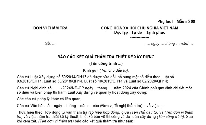 Báo cáo kết quả thẩm tra thiết kế xây dựng 2025