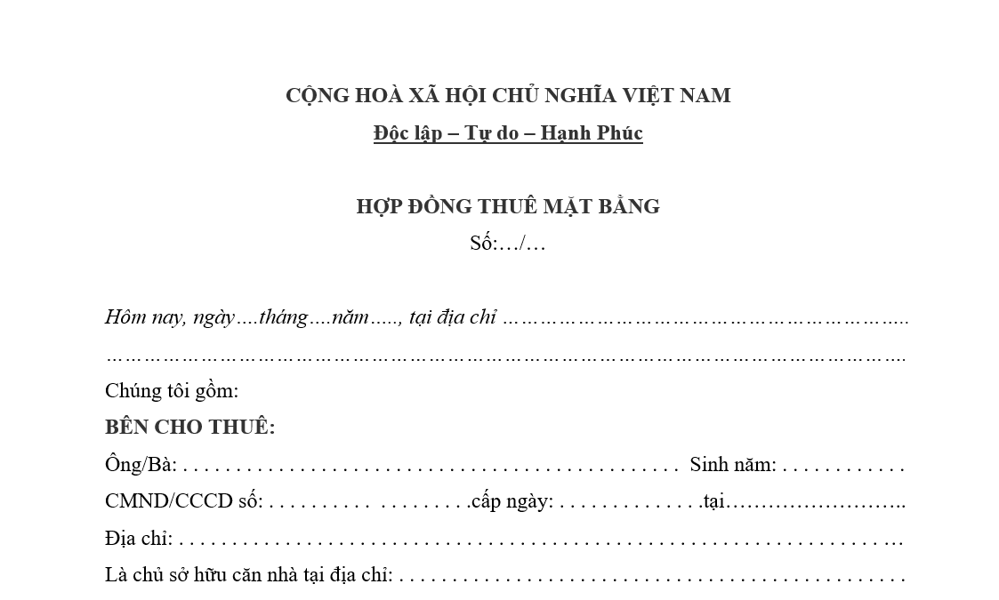 Mẫu hợp đồng cho thuê mặt bằng mới nhất 2025