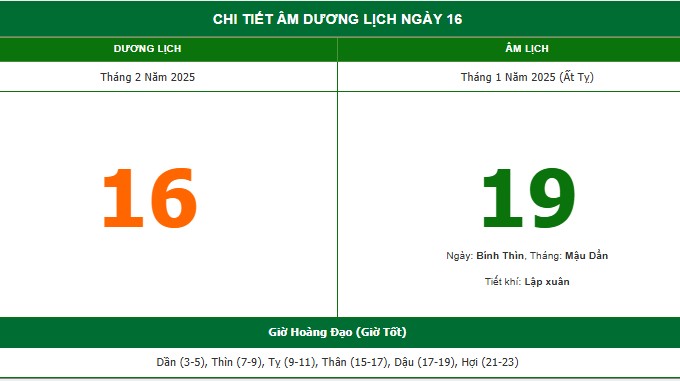 Lịch âm hôm nay