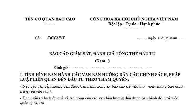 Mẫu báo cáo giám sát, đánh giá tổng thể đầu tư cả năm