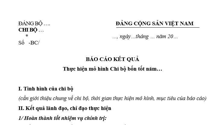 Mẫu báo cáo chi bộ 4 tốt năm 2025