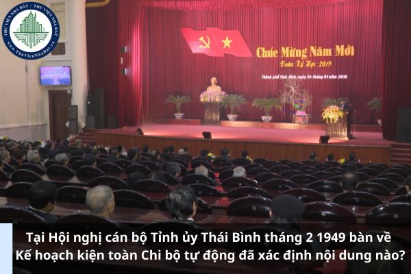 Tại Hội nghị cán bộ Tỉnh ủy Thái Bình tháng 2 1949 bàn về Kế hoạch kiện toàn Chi bộ tự động đã xác định nội dung nào? 