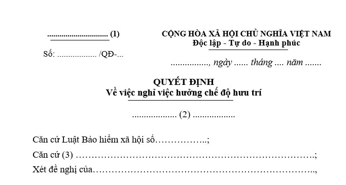 Mẫu Quyết định nghỉ hưu trước tuổi theo Nghị định 178