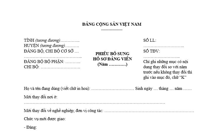 Phiếu bổ sung lý lịch Đảng viên năm 2025