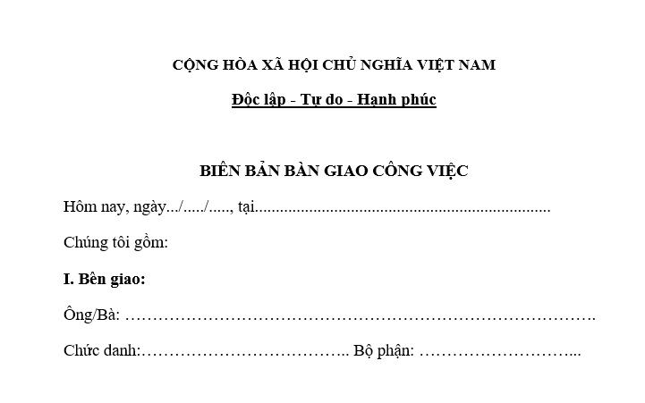 Mẫu biên bản bàn giao công việc 2025 