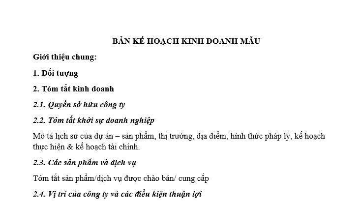 Bản kế hoạch kinh doanh mẫu