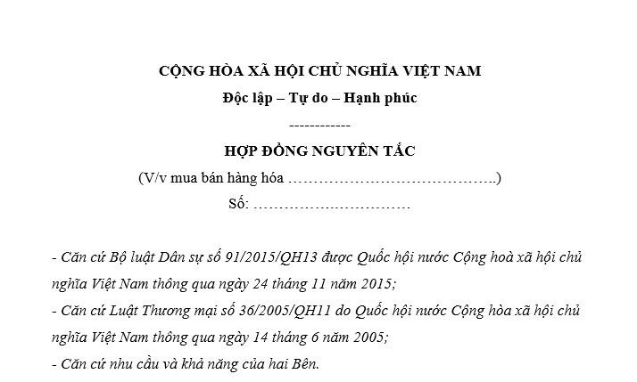  Mẫu hợp đồng nguyên tắc