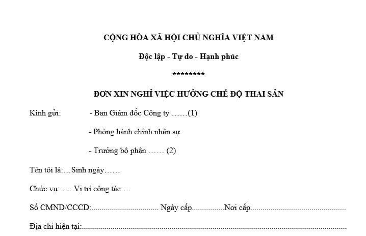  mẫu đơn xin hưởng chế độ thai sản của chồng