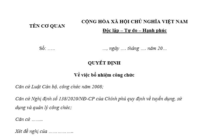 quyết định bổ nhiệm cán bộ công chức mới nhất năm 2025