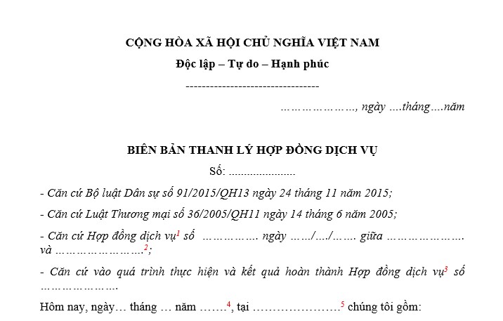 mẫu biên bản thanh lý hợp đồng dịch vụ