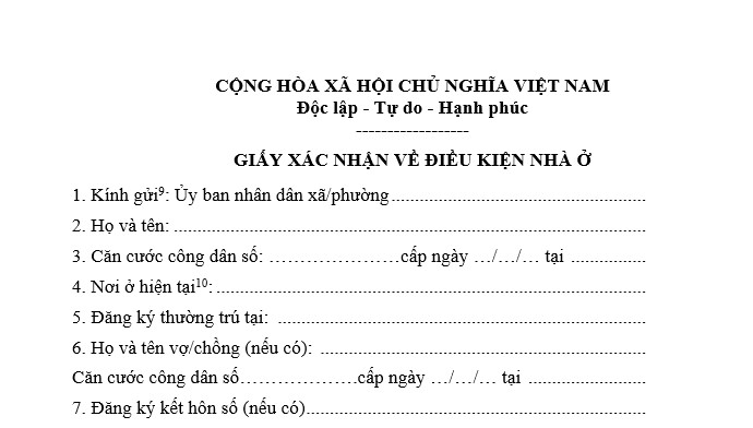 Mẫu Giấy xác nhận về điều kiện nhà ở