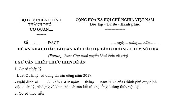 Đề án khai thác tài sản kết cấu hạ tầng đường thủy nội địa theo phương thức cho thuê quyền khai thác tài sản