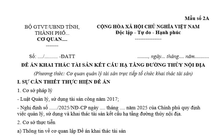 Đề án khai thác tài sản kết cấu hạ tầng đường thủy nội địa phương thức cơ quan quản lý trực tiếp tổ chức khai thác