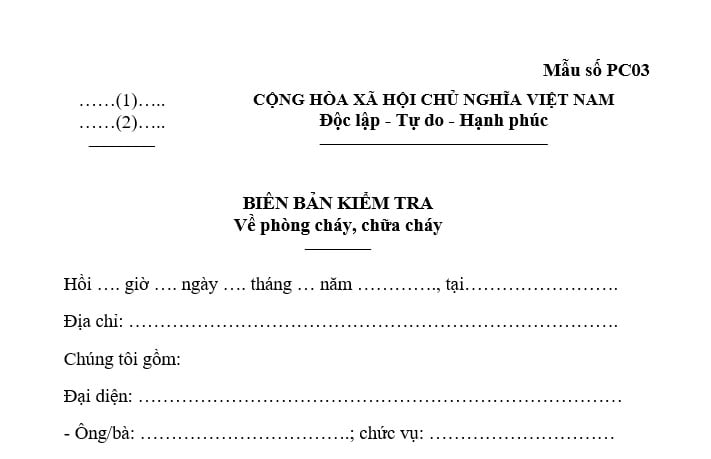 mẫu biên bản kiểm tra về phòng cháy chữa cháy mẫu số PC03