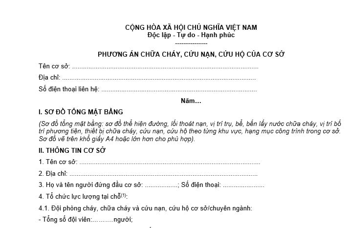 Phương án chữa cháy cứu nạn cứu hộ của cơ sở mẫu số PC06