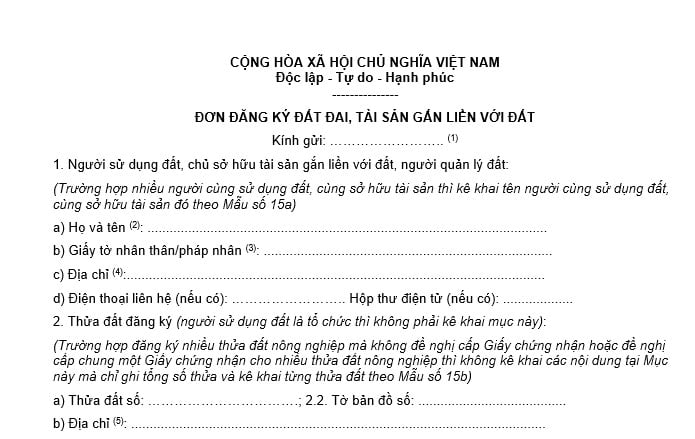 Đơn đăng ký đất đai, tài sản gắn liền với đất