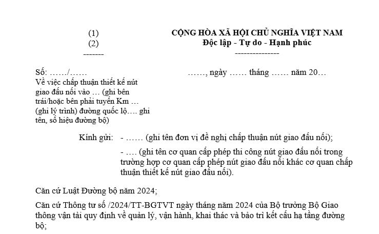  văn bản chấp thuận thiết kế nút giao đấu nối vào đường quốc lộ đang khai thác