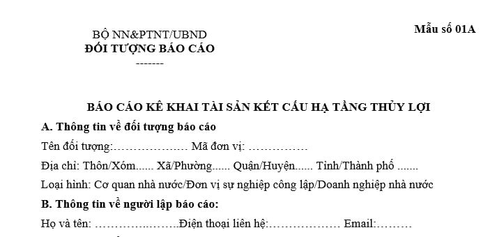 báo cáo kê khai tài sản kết cấu hạ tầng thủy lợi