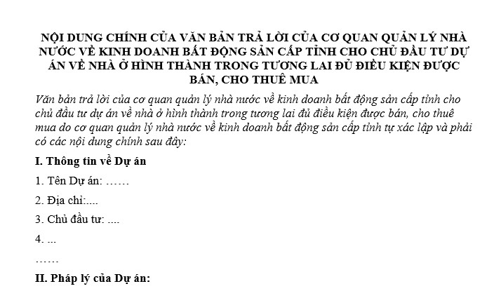 Nội dung văn bản trả lời về nhà ở hình thành trong tương lai đủ điều kiện được bán, cho thuê mua