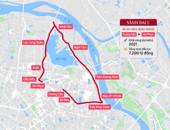Bản đồ đường Vành đai 1 Hà Nội\