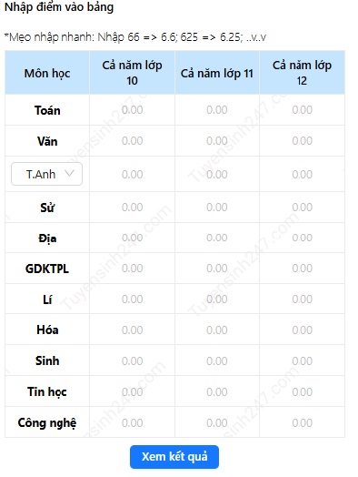 tuyensinh247 học bạ