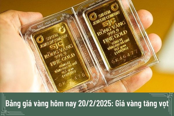 Bảng giá vàng hôm nay 20/2/2025: Giá vàng tăng vọt