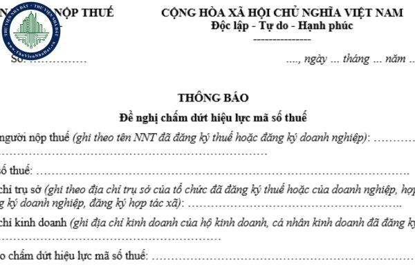 Mẫu 24/ĐK-TCT văn bản đề nghị chấm dứt hiệu lực mã số thuế mới nhất theo Thông tư 86 là mẫu nào?